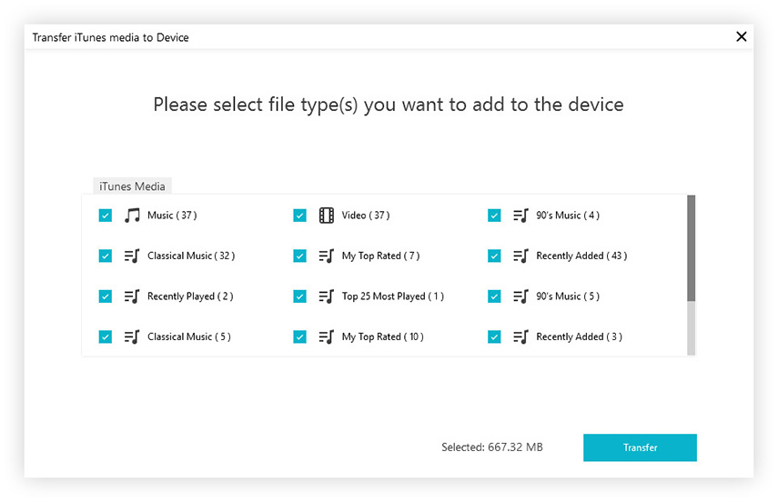 transfer device media files to itunes